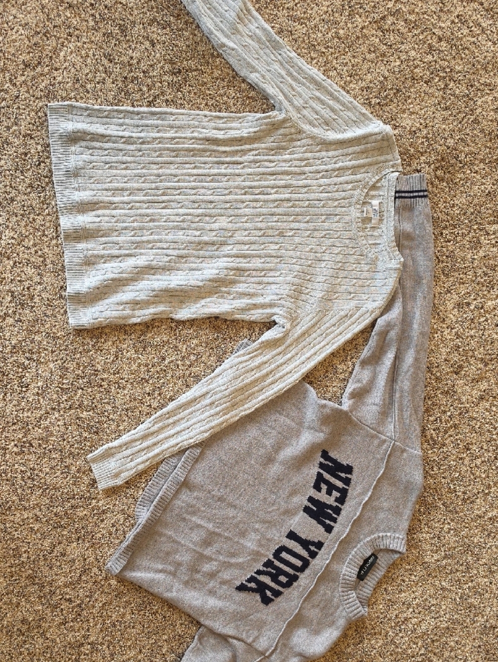 2 Grey Sweaters. Crewneck Sweater with Navy NEW YORK Lettering - Picture 2 of 4